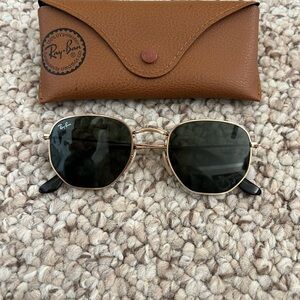 Ray-Ban Gold Frame Sunglasses with Black Lenses Hexagon